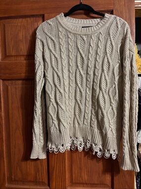 Charlie B Beige Cable Knit Crewneck Sweater
